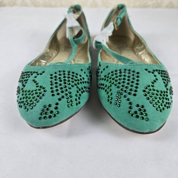 Nature Breeze Size 8 Green T-Strap Ballet Flats Crystal Embellishments NWOT - Picture 3 of 13